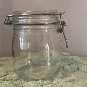 Clear Glass Jar with Metal Clamp vintage jar